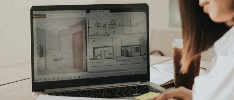 Person using a computer representing protected technology and designs.
