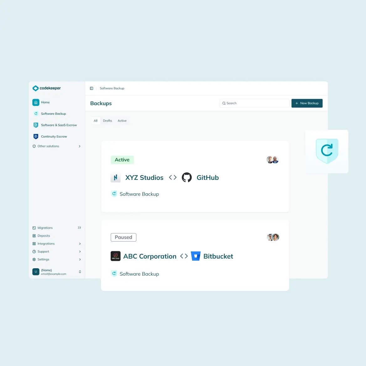 Software Backup app screenshot