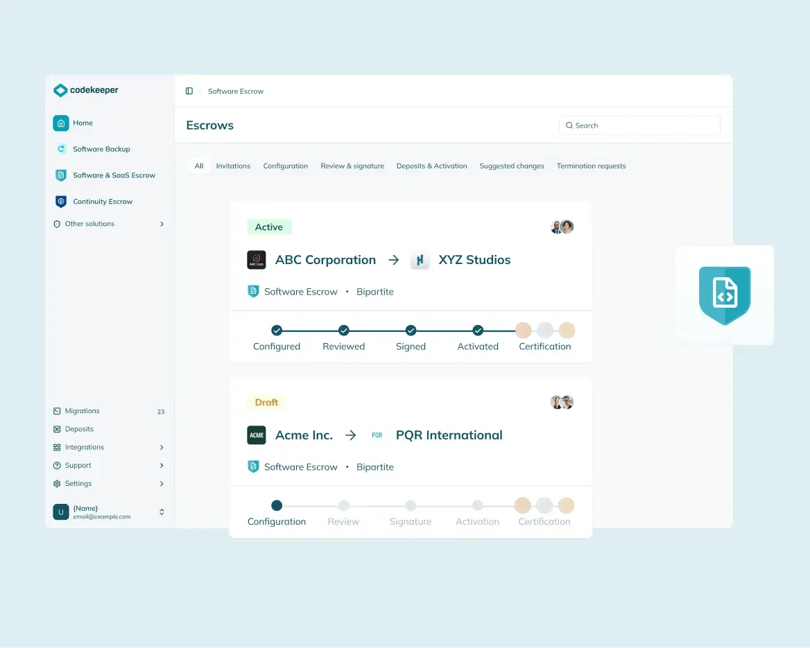Software Escrow app screenshot